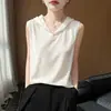 Camiseta Regata Tricotada Minimalista com Capuz e Decote V Sem Mangas para Mulheres, Tendência Primavera e Verão, Slim Fit Versátil para Camada Base