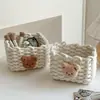 Cesta de Almacenamiento Tejida con Cuerda de Algodón Estilo Ins Adornos Hilo de Algodón Cesta de Almacenamiento de Escritorio para Cuidado de la Piel Simple Escritorio Entrada Mesita de Noche