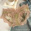 Novo estilo de roupa íntima de renda pura e sexy, roupa íntima de malha respirável de cintura baixa e cetim de seda gelo para mulheres