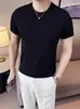 Camiseta de Manga Corta Elástica Ajustada Estilo Nuevo Transfronteriza para Hombre, Versión Coreana de Verano, Top Sencillo de Media Manga Texturizado, Camiseta Casual de Marca de Moda