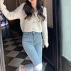 Nuevo suéter de abrigo con cuello en V de estilo suave 2024 para mujer, cárdigan de punto de manga larga corta y reductor de edad, moda