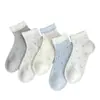 Meias Femininas, Estilo Simples com Renda de Bolinhas Pequenas, Meias Curtas de Cinco Pontos Atacado, Absorventes de Suor, Respiráveis, Meias Curtas Versáteis