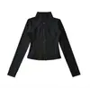 Top Deportivo de Yoga y Fitness Estilo Chica Caliente Estilo Americano Nuevo para Primavera y Otoño 2026 Chaqueta de Manga Larga con Cuello Alto y Cremallera Corta para Mujer