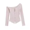 Venta al por mayor de ropa de mujer transfronteriza: Top Corto Sexy de un Hombro Pure Desire Dulce Picante para Chica, Manga Larga, Cintura Alta