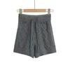 Ins Chica Caliente Ajustado Textura Trenzada Cordones Cintura Alta Shorts Tejidos de Lana Casuales de Invierno para Mujer Línea A