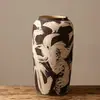 Conjunto de três vasos de cerâmica retrô com pinceladas feitas à mão, vaso de flores de cerâmica grossa estilo Wabi-Sabi, padrão artístico de pinceladas, ornamento para arranjo floral