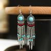 Pendientes creativos de cadena larga con borlas de turquesa vintage para mujer, pendientes de cuentas de arroz antiguas de moda europea y americana, estilo étnico