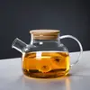 Bule de Vidro Borossilicato Alto Jarra de Suco Chaleira de Água Fria Aquecimento em Chamas Abertas Chaleira com Tampa de Bambu Chaleira Doméstica para Água Fria Chaleira de Chá com Flores