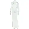 Vestido Feminino Bodycon Liso de Cor Sólida Estilo Europeu e Americano com Gola Alta, Sem Mangas, Fenda e Elegante Vestido de Noite