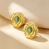 Brincos de Flor de Rosa Estilo Novo Transfronteiriços Europeus e Americanos Aço Inoxidável Vintage Exquisitos Brincos de Flor Dourada Tendência Versáteis
