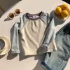Camiseta de Manga Larga con Bloques de Color para Niñas, Primavera y Otoño, Cuello Redondo, Base de Algodón, Camiseta Superior para Exteriores con Contraste de Color Otoñal Estilo Coreano para Niños