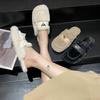 Mules Peludos de Mujer con Punta Cerrada, Moda para Exteriores, Forro de Felpa, Mules Planos de Piel de Conejo para Otoño e Invierno, Pantuflas Blancas de Algodón, Antideslizantes