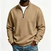 Sudadera casual de media cremallera para hombre de talla grande, otoño e invierno, estilo europeo y americano para comercio exterior, con cuello alto, bolsillos de parche y forro polar
