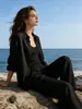 Cross2026 Camisa Casual de Color Sólido Nueva para Primavera y Otoño Camisa de Algodón y Lino Elegante de Manga Larga con Botones para Mujer Europea y Americana