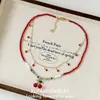 Collar Colgante Cereza Dulce de Verano para Mujer Diseño de Nicho Sentido de Diseño Cadena Superpuesta para Clavícula Chica Dulce Fresca Picante Exquisito Collar