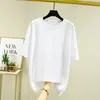 Conjunto 2022 Versátil Verano Nuevo Oufan Talla Grande Casual Camiseta de Mujer Color Sólido Manga Corta Camisa Base Suelta