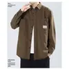 Jaqueta de Trabalho para Homens, Estilo Primavera e Outono, Cardigan Solto Retrô Estilo Americano, Blusa Casual, Camisa Lisa de Cor Sólida com Gola Reversível para Homens
