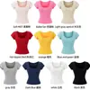 Top Elástico de Manga Corta con Cuello en U Ajustado a la Cintura Estilo Chica Picante Verano Estilo Manga Figura Favorecedora Rayón Hombro Normal Camiseta para Mujer Puro Deseo Ajustado