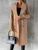 Abrigo de lana cruzado de manga larga sencillo de otoño e invierno de Amazon para mujer