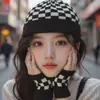 Gorro de Lana Tejido para Mujer Otoño e Invierno Versátil Circunferencia de Cabeza Grande Verde Holgado Ins Moda para Adelgazar la Cara Juego de Guantes