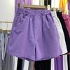 Pantalones cortos de pierna ancha de algodón puro morado de cintura alta que reducen la edad para mujer, verano 2025, pantalones de algodón finos, pantalones casuales holgados