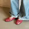 Sapatos Femininos Retro Franceses de Couro Genuíno com Boca Rasa, Novos Sapatos de Ballet Ponta Redonda de Solado Plano com Bolinhas para Primavera e Verão, Sapatos Pequenos de Couro Versáteis