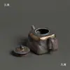 Tetera de Ocio con Esmalte de Hierro Dorado, Tetera de Cerámica de Arcilla Vieja Cocida Vintage para Una Persona, Tetera Kung Fu Individual Hecha a Mano