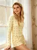 Conjunto de Dos Piezas para Mujer 2026 Primavera/Verano Ropa de Casa Transfronteriza Europea y Americana Cardigan de Punto con Estampado de Lazo de Manga Larga y Pantalones Cortos Pijama