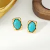 Pendientes de Piedra Natural de Lujo Ligero para Otoño e Invierno, Pendientes Personalizados Retro de Turquesa, Pendientes Versátiles de Ojo de Tigre de Moda de Gama Alta para Mujer