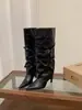 Primer Encuentro Botas de Pierna de Pantalón con Punta Ji Botas Largas de Montar Botas para Mujer 2026 Otoño/Invierno Tacón Súper Alto Estilo Chica Picante Botas Apiladas