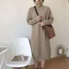 Vestido Suéter de Alto Gama y Estilo Coreano, Vestido Largo Hasta la Rodilla, Corte Holgado, Cubre Vientre, Capa Interior, Vestido de Punto Básico para Mujer, Primavera