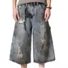 Pantalones Cortos Cropped de Mezclilla Sucios Rasgados Estilo Páramo para Hombre, Diseño de Salpicadura de Tinta Graffiti Urbano, Pantalones Cortos Anchos Sueltos de Nicho