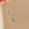 Collar de Plata S925 Flor de Trébol de Cuatro Hojas para Mujer Estilo Buchi Completo con Diamantes Turquesa Incrustado Cadena de Clavícula de Lujo Ligero de la Corte Francesa