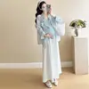 Conjunto de Moda Gestante Primavera e Verão 2026 Novo Estilo Estilo Preguiçoso Roupa de Gravidez Vestido Calça de Pernas Largas Conjunto de Três Peças para Gestante
