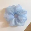 Goma para el pelo de malla de cristal azul estilo coreano, de doble capa, para mujer, accesorio de alta gama para moño