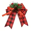 Juego de 6 Lazos de Piña de Navidad, Decoraciones Navideñas de Terciopelo Rojo y Cuadros Rojos y Negros, Decoraciones para Guirnaldas de Árbol de Navidad