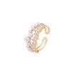 Anillo de Metal Abierto de Diseño Nicho de Alta Gama de Doble Capa con Perlas y Zircón Anillo Exquisito de Moda Versátil para Mujer