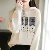 Suéter de Punto con Capucha de Terciopelo de Arroz Glutinoso Estilo Nuevo Primavera y Otoño 2026 Manga Larga Jacquard Bloque de Color Corte Holgado Camisa Base Top