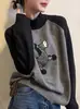 Estilo Coreano Manga Raglan Contrastante Pequena Zebra Desenho Animado Tricô Outono e Inverno 2025 Novo Tricô Macio Aderente Top Base para Mulheres