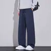 Calça masculina listrada ondulada retrô estilo Old Money, estilo preguiçoso de outono, calça reta fluida, calça casual larga americana