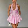 Moda Transfronteriza Europea y Americana Elegante Vestido Lv de Mujer Estilo Ladylike Sexy Jacquard Halter Lazo
