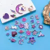 Mixto 30 flor de aleación de aceite púrpura amor pequeño colgante aretes hechos a mano pulsera accesorios de joyería diy venta al por mayor