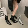 Botas elegantes y estilizadas, botas de tacón alto de aguja estilo europeo y americano, botines versátiles de punta fina de nicho francés para mujer