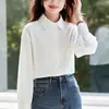 Camisa Branca com Renda para Mulheres, Manga Longa, Novo Estilo Primavera 2026, Novo Top Estilo Chinês, Camisa Feminina de Algodão Puro com Gola
