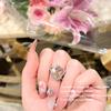 Anillo de Diamantes de Zirconia Rosa Cuadrado de la Dinastía Song con Fila de Diamantes Corazón de Diamante Rosa Forma de Huevo Combinación Anillo Apilable Diamante de Color Ajustable