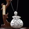 Colgante Bolsa de la Fortuna Plata Esterlina 999 para Hombre Collar de Plata Vintage Bolsa de Dinero Cadena de Lana Colgante para Mujer