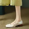 Sapatos Mary Jane Femininos Estilo Retrô Primavera e Outono 2023, Bico Redondo, Salto Grosso, Elegantes e Versáteis, Sapatos de Salto Baixo com Laço para Mulheres
