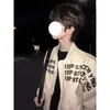 Jaqueta de Baseball Americana com Estampa de Letras para Homens, Silhueta de Primavera e Outono, Hip-Hop High Street, Jaqueta Bomber Elegante de Alta Qualidade