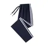 Calça Esportiva Masculina de Alta Qualidade para Primavera e Outono, Calça Longa Casual Jogger com Três Listras, Corte Reto Solto, Calça de Moletom Plus Size para Outono