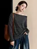 Camisa a rayas de manga larga con cuello asimétrico y huecos para mujer, top corto irregular de talla grande para otoño, blusa súper popular
